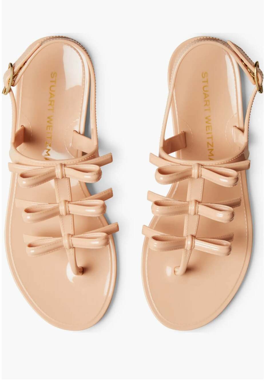 Stuart Weitzman Felicity Bow Jelly Sandals size 9 peach poudre Nude T-Strap Flat